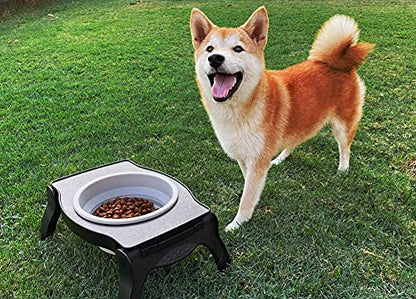 Tuff Pupper Elevated Dog Bowl - Single Raised Collapsible Travel Bowl Holds 80oz/12cups Food/Water