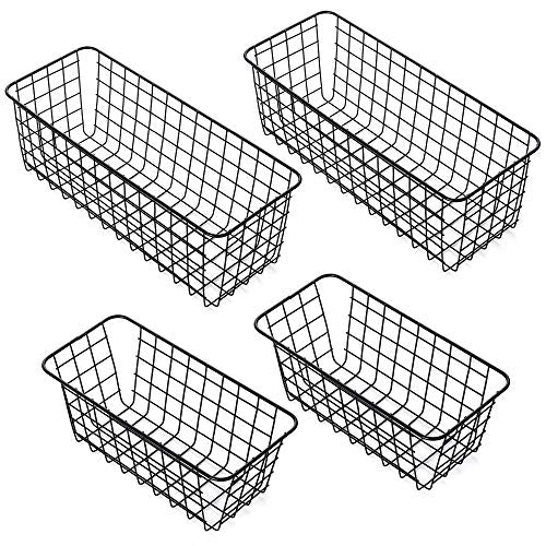 4 Pack Wire Storage Baskets Household Metal Wall-Mounted Containers Organizer Bins for Kitchen Bathroom Freezer Pantry Closet Laundry Room Cabinets Garage Shelf, 2 Large 2 Medium