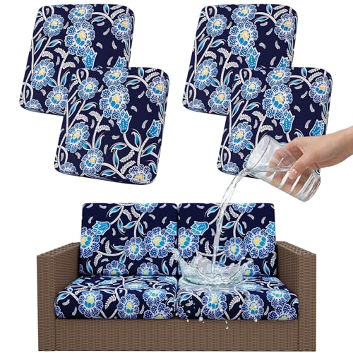 Smiry Waterproof Patio Cushion Covers, Stretch Outdoor Couch Slipcovers Replacement Washable Furniture Protector Sofa Chair Seat Cover for Dogs and Pets (4 Pcs, Midnight Blue) - color: Midnight Blue, size: 4PCS