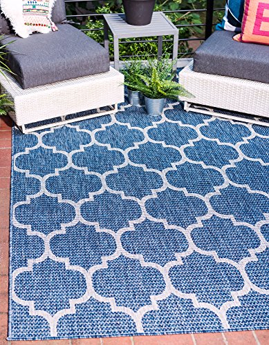 Unique Loom Outdoor Trellis Collection Area Rug (5' 3" x 8' Rectangle, Navy Blue/ Ivory) - color: Navy Blue/Ivory, size: 5'3" x 8' (Rectangular)