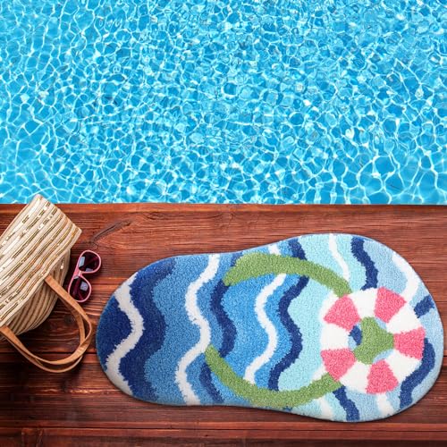 Drydiet Flip Flop Rug Summer Bathroom Cute Thongs Door Mat Flip Flop Shape Shower Bath Mat Decoration Non Slip Washable Bath Rug for Bathroom Shower - style: Flip Flop