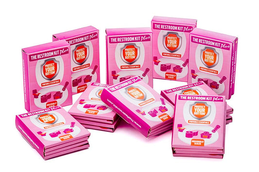 The Restroom Kit Plus: All-in-One Hygiene Travel Kit for Women, 12-Pack with Panty Liner, Patented Seat Cover, 3-Ply Toilet Paper, and Wipes - color: Pink, size: 12 Count (Pack of 1)
