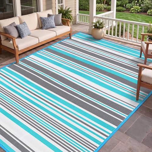 Outdoor Patio Rug Waterproof Camping - Outdoor Plastic Straw Rug Area Carpet Clearance for Outside, Porch, RV Camper, Picnic, Balcony & Backyard, Patio Decor, Clearance - color: Blue Grey, size: 4x6ft