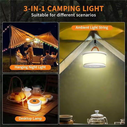 TOHETO Camping String Lights, 3 in 1 Upgraded Retractable RGB Outdoor String Lights with 19 Lighting Modes,Quick 30s Recovery, 32.8 FT Portable Tent Lights, Rechargeable Camping Lantern (White&Orange) - style: White&Orange