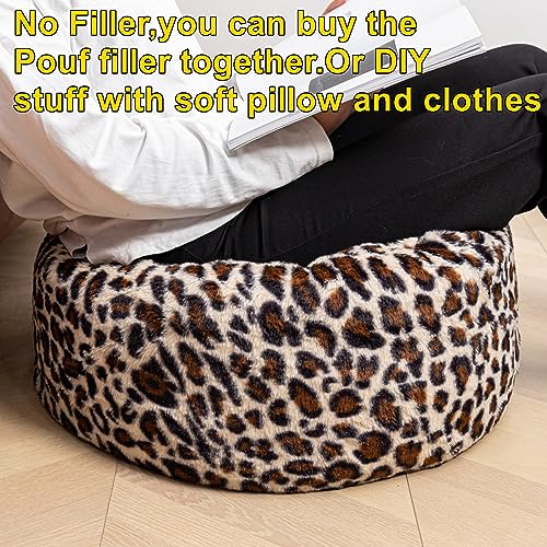 Asuprui Animal Pouf Ottoman Unstuffed Ottoman Foot Rest Round Fuzzy Pouf Seat Bean Bag Foot Rest Foldable Floor Chair Storage for Living Room Bedroom Leopard Print - color: Leopard Print Pouf No Filler