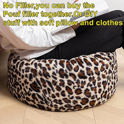 Asuprui Animal Pouf Ottoman Unstuffed Ottoman Foot Rest Round Fuzzy Pouf Seat Bean Bag Foot Rest Foldable Floor Chair Storage for Living Room Bedroom Leopard Print - color: Leopard Print Pouf No Filler