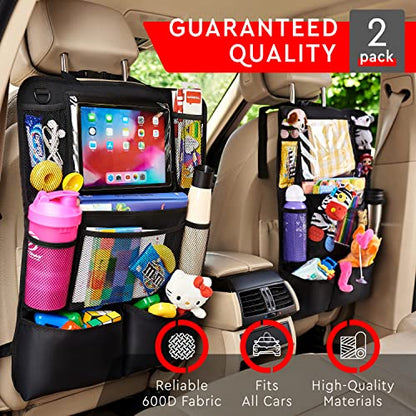 Helteko Backseat Car Organizer, Kick Mats Back Seat Protector with Touch Screen Tablet Holder, Back Seat Organizer for Kids, Travel Accessories with 9 Storage Pockets 2 Pack, Black