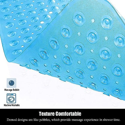 Bathtub and Shower Mats, 28 x 15 Inch Non-Slip Bath Mat, Machine Washable Bath Tub Mat with Suction Cups & Drain Holes for Bathroom, Clear Blue - color: Clear Blue, size: 28" x 15" (Rectangular)