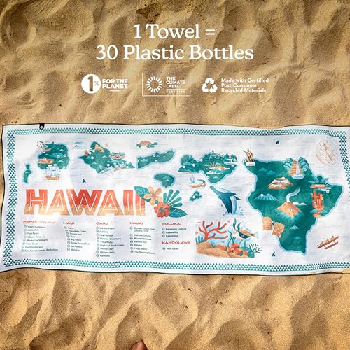 Nomadix Original Towel - Perfect for Beach, Pool, Travel, Camping, Yoga - Made with Recycled Materials - Super Absorbent - Sand Resistant - Hawaii Map - 72.5x30 - color: Green & White