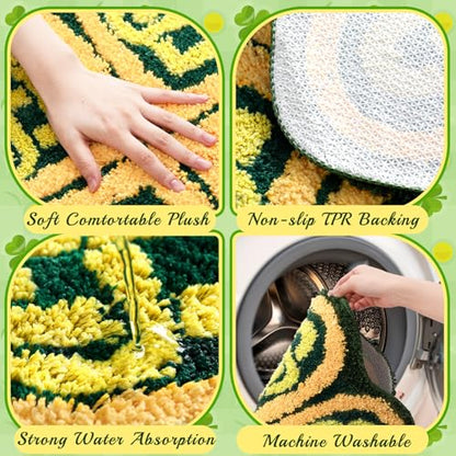 Drydiet St. Patrick's Day Shamrock Bathroom Rug Ireland Celtic Knot Door Mat Leaf Shower Mat Irish Bathroom Shower Decoration Non Slip Washable Rug 20 x 24 Inches(Retro) - style: Retro