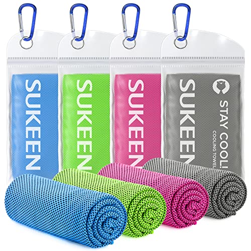 Sukeen Cooling Towels for Neck and Face, 4 Pack Cooling Towels for hot Weather (40"x12"), Cooling Rags for Yoga, Sport, Running, Workout,Gym, Camping, Fitness, Workout & More - color: Pink/Green/Blue/Dark Grey