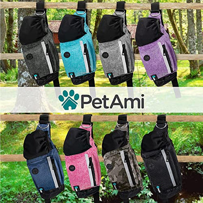 PetAmi Dog Fanny Pack, Treat Pouch for Dog Walking, Training, Built in Poop Bag Dispenser, Water Bottle Holder, Collapsible Bowl, Pet Treat Waist Belt for Hiking, Running, Kibbles (Pink) - color: Pink