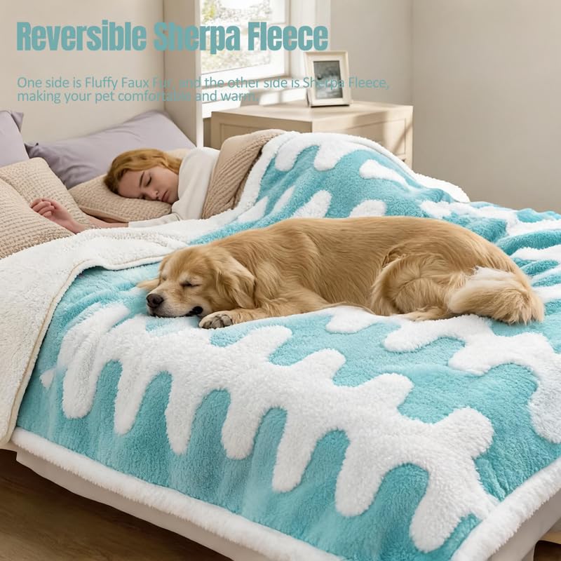 Waterproof Pet Blanket,Dog Bed Covers Small Throw for Puppy Cats Stylish Jacquard Pets Couch Sofa Furniture Protection Washable Reversible Covers (Blue Wave,XS) - color: Blue Wave, size: XS-50*70cm(20*28in)