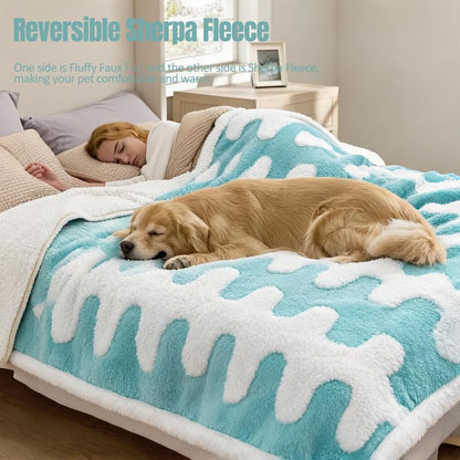 Waterproof Pet Blanket,Dog Bed Covers Couch Sofa Stylish Jacquard Pets Throw Blankets for Puppy Cats Washable Reversible Furniture Protection Covers (Blue Wave,XL) - color: Blue Wave, size: XL-145*216cm(57*85in)