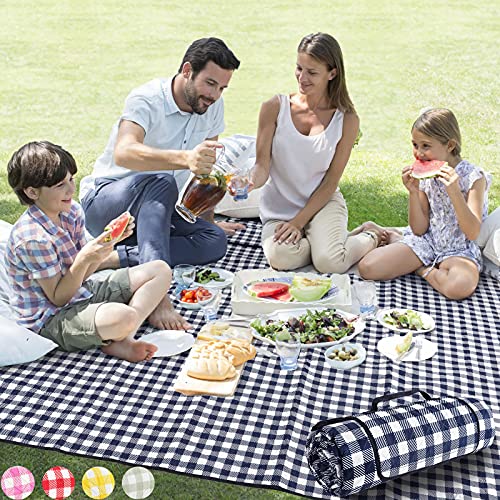 ZAZE Picnic Blankets Machine Washable, 80''x80'' Extra Large Waterproof Sandproof Foldable Compact Beach Blanket, Oversized XL Outdoor Mat for Spring Summer Camping, Park, Travel Grass(Blue and White) - color: Blue and White