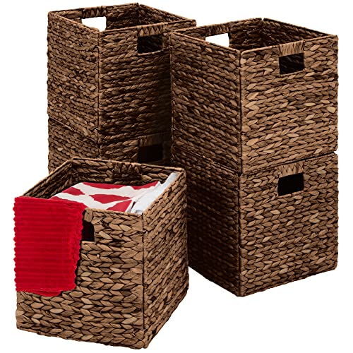 Best Choice Products 10.5x10.5in Pack of 5 Cube Storage Baskets, Water Hyacinth Multipurpose Collapsible Organizers, Handwoven Laundry Totes for Laundry, Living Room, Kids Room & Nursery - Brown - color: Brown, size: 10.5x10.5in