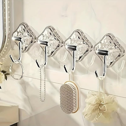 4pcs Transparent Non Drilling Wall Hook - Multi Purpose, Anti Slip and Non Marking Adhesive Hook, Suitable for Kitchen, Bathroom, Bedroom Decoration, Practical Hook, Utility Hooks