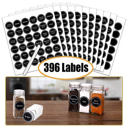 SWOMMOLY Spice Rack Organizer with 32 Glass Spice Jars, 396 Spice Labels, Chalk Marker and Funnel Complete Set, for Cabinet, Countertop, Cupboard or Wall Mount, Black - size: 4 Tier