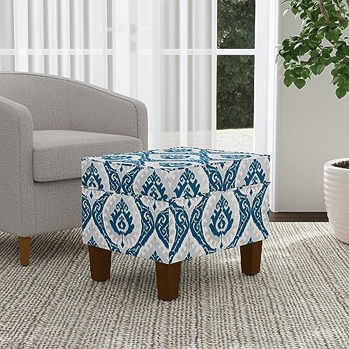 HomePop 22" Modern Rectangular Storage Ottoman - Blue Ikat Medallion Print - color: Blue Ikat Medallion Print
