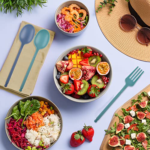 Portable Utensils Set with Case, 2 Sets Camping Travel Utensils Set, Plastic Cutlery Set for Lunch Camping School Picnic Workplace Travel (Blue+Green) - color: blue, green
