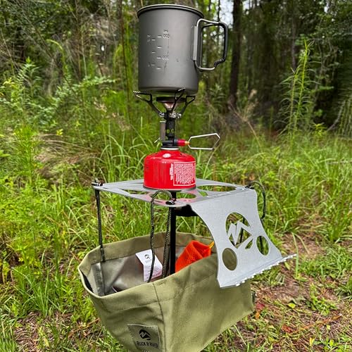 Ruck & River Camping Table - Compact and Lightweight 8"x8" Aluminum Top with Cup Holders, Adjustable Height, Easy to Assemble, Portable Outdoor Table for Camping, Hiking, Fishing, Beach, Hammock