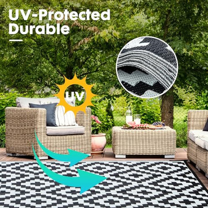 Waterproof Outdoor Rug 5x8 ft, Plastic Straw Rug Reversible, Large Floor Mat Area Rug for Camping, Patio, Backyard, Deck, Picnic, Beach, RV,