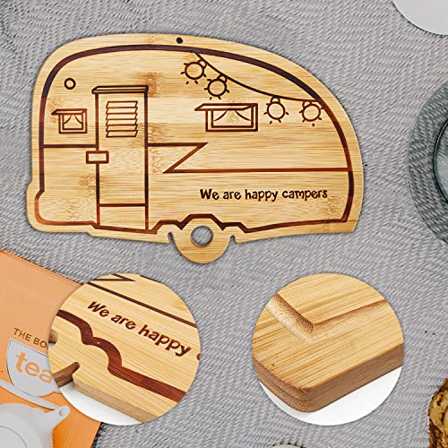 Happy Camper Bamboo Large Cutting Board, Rv Wooden Stove Top Cover Noodle Board,Meat Cutting Board for BBQ, Carving Board for Turkey,Large Charcuterie Board,RV Kitchen Decoration - style: big