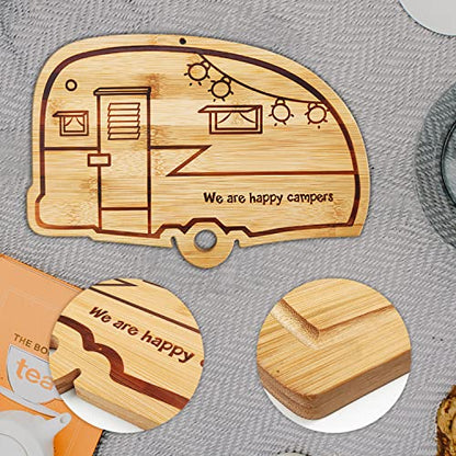 Happy Camper Bamboo Large Cutting Board, Rv Wooden Stove Top Cover Noodle Board,Meat Cutting Board for BBQ, Carving Board for Turkey,Large Charcuterie Board,RV Kitchen Decoration - style: big