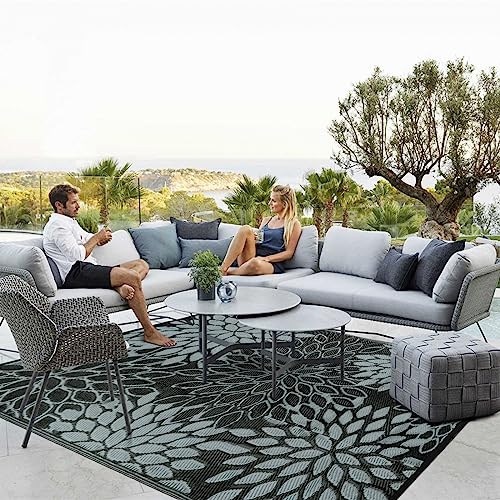 Anidaroel Outdoor Rugs 8x10ft for Patios Clearance Waterproof, Reversible Tropical Plastic Straw Camping Mat Outside Rug, Large Outdoor Area Rug for RV, Porch, Deck, Balcony, Picnic(8'x10') - color: Black/Grey Floral, size: 8' x 10' (Rectangular)