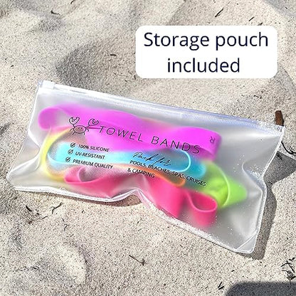 Towel Crabber Silicone Towel Bands for Beach Chairs (6 Pack) – Beach, Pool & Cruise Essentials, No Snap, Non-Bulky, Fits Most Pool & Lounge Chairs, A Smart Alternative to Towel Clips - color: Red, Blue, Black, Green, Yellow, Purple