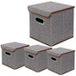 Storage Bin [Set of 4] Linen Fabric Foldable Container with Lid, Collapsible Organizer Boxes Cubes - 10 x 10 x 10 Inches (Gray) - color: Gray