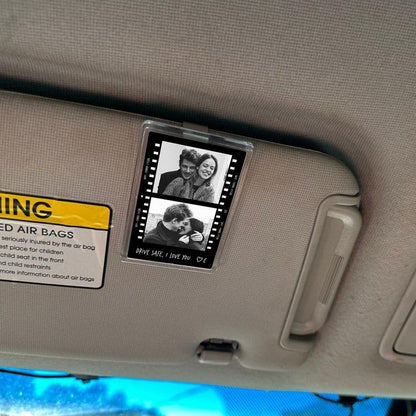 Gossby Custom Couple Car Visor Clip - Personalized Photo Gift for Couples - Drive Safe I Love You - Father's Day 2026 Anniversary Birthday Gift for Him Her - Film Strip Design - color: Drive Safe, I Love You