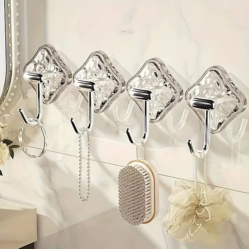 4pcs Transparent Non Drilling Wall Hook - Multi Purpose, Anti Slip and Non Marking Adhesive Hook, Suitable for Kitchen, Bathroom, Bedroom Decoration, Practical Hook, Utility Hooks