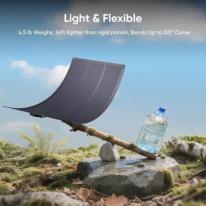 Jackery SolarSaga 100W Light Solar Panel, 25% Conversion Efficiency Bifacial Panels, At 4.52 lbs, IP68 Waterproof and 221° Bendable for Balconies, Rooftops, RVs, Off-Grid Solar Panel Kits, PV Charging - size: 100W Light