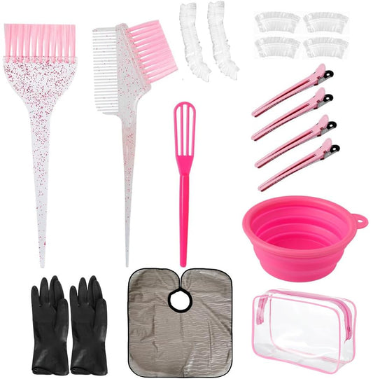 Hair Dye Color Brush and Bowl Set, Color Bowl Brushes Tool Mixing Bowl Kit Tint Comb for Hair Tint Dying Coloring Applicator (Gray&Pinky) - color: Gray&Pinky