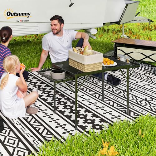 Outsunny Folding Grill Table, 4.5 ft Portable Camping Table with 2 Wing Panels, Height Adjustable Metal Outdoor Table with Mesh Desktop for Picnic, Beach, BBQ, Party, Black