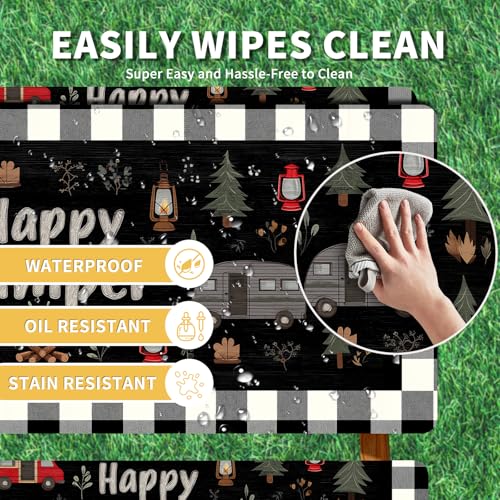 Picnic Table Cover with Bench Covers, Camping Essentials, Fitted Camping Tablecloth with Bag, Waterproof and oilproof with elastic Edge for Indoor Outdoor Patio, 72in (Happy Camper) - color: Happy Camper