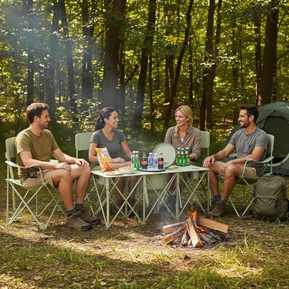Camping Chair Set of 3, Outdoor Folding Camping Chairs for Heavy People with Cup Holder & Carry Bag,Collapsible Chair Include One Sofa Chair and Two Single Chair,Support up to 500lbs - color: Light Green-5pcs