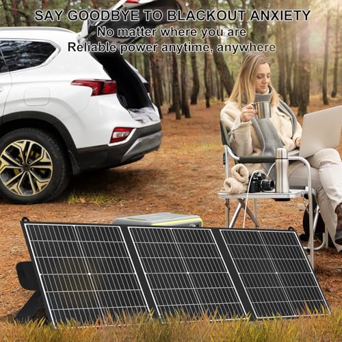 100W Portable Solar Panel,Lightweight Foldable Solar Charger,23.5% Efficiency Mono,Compatible for Jackery/Ecoflow/Bluetti,with DC20V&USB A,USB C,IP65 Waterproof for Camping RV off-grid emergency power