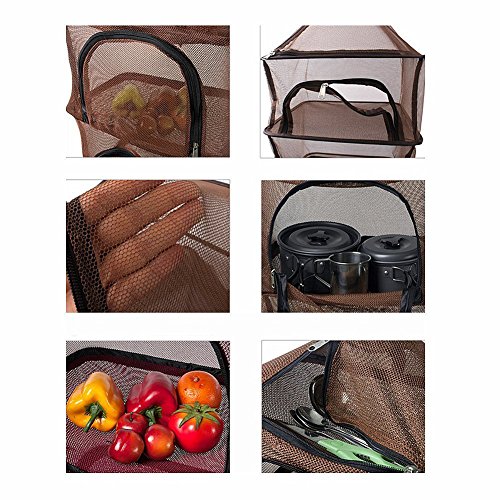 Desy & Feeci Camping Dry Net-4 Layer Outdoor Hanging Foldable Drying Rack, Camping Organizer Mesh Dryer Storage for Home Picnic BBQ Tableware/Dishes/Food/Vegetables/Fruit/Clothing - style: Coffee-Rectangle