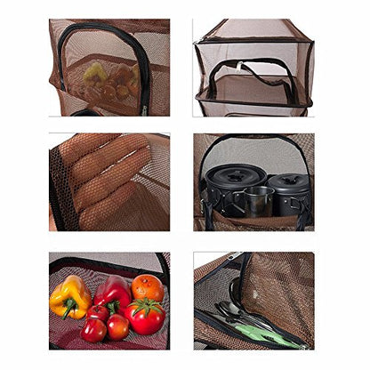 Desy & Feeci Camping Dry Net-4 Layer Outdoor Hanging Foldable Drying Rack, Camping Organizer Mesh Dryer Storage for Home Picnic BBQ Tableware/Dishes/Food/Vegetables/Fruit/Clothing - style: Coffee-Rectangle