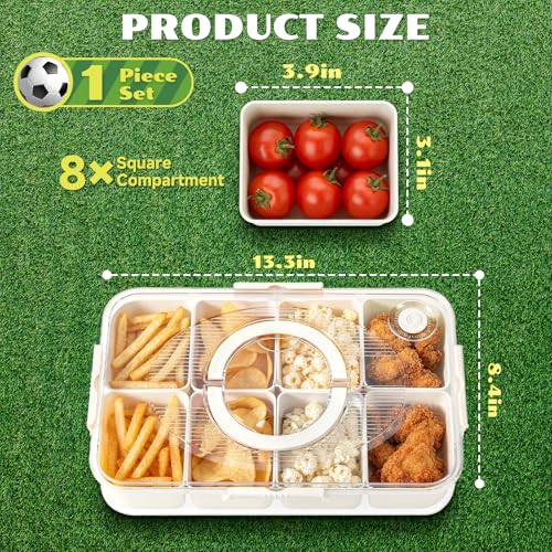 LUXEAR Divided Serving Tray with Lid and Handle Snack Box Charcuterie Container Dishwasher Safe 8 Compartment Snack Platters Portable Clear Organizer for Fruits, Candy, Snacks, Picnic, Travel - size: 1pack white