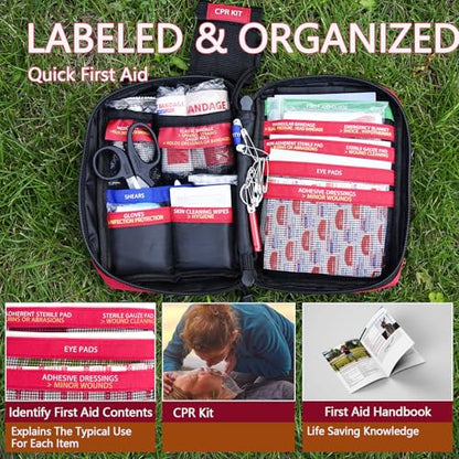 Small First aid Kits,Travel First Aid Kit with Labelled Compartments Molle System Compact Medical Kit for Car, Hiking, Backpacking, Camping, and Cycling - size: Small