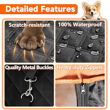 Dog Car Seat Cover for Back Seat, Hard Bottom Back Seat Extender for Dogs — Supports 500lbs for Safe Road Trips, Waterproof Pet Hammock Suitable for Large Breeds in Cars, SUVs & Trucks