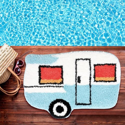 Drydiet Camper Van Bathroom Rug Cute Blue Camper Van Door Mat Bath Mat Bathroom Decoration Travel Car Rug Non Slip Washable - style: Camper Van