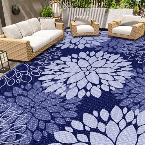 LuxStep Outdoor Rug Waterproof Outdoor Plastic Straw Rug Reversible Patio Rug Mat Outdoor Decor Large Area Mats for RV, Picnic, Backyard, Balcony, Porch, Beach, Camping, 8' x 10' Blue - color: Blue, size: 8' x 10' (Rectangular)