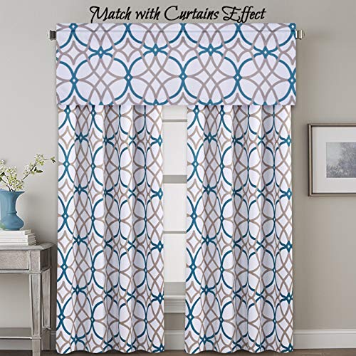 H.VERSAILTEX Blackout Curtain Valances for Kitchen Thermal Insulated Window Valances for Living Room Rod Pocket Short Curtain 1 Panel, 52x18 inch, Teal and Taupe - color: Geo in Teal and Taupe