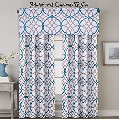 H.VERSAILTEX Blackout Curtain Valances for Kitchen Thermal Insulated Window Valances for Living Room Rod Pocket Short Curtain 1 Panel, 52x18 inch, Teal and Taupe - color: Geo in Teal and Taupe