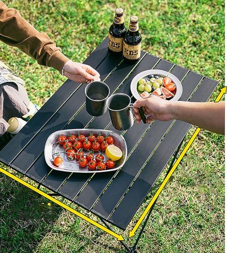Folding Camping Table, 16 Inch x 13.8 Inch x 11.4 Inch Black Carbon Steel Foldable Table with Storage Bag for Home and Outdoors (S)