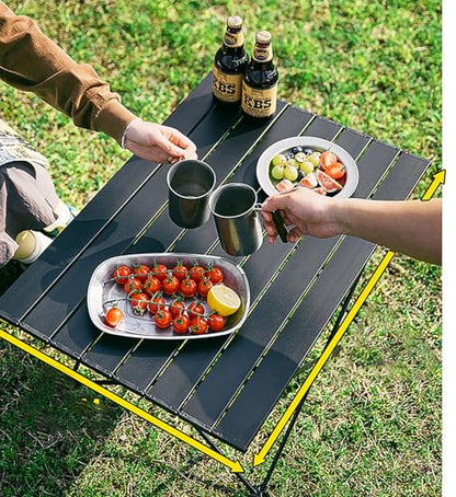 Folding Camping Table, 16 Inch x 13.8 Inch x 11.4 Inch Black Carbon Steel Foldable Table with Storage Bag for Home and Outdoors (S)